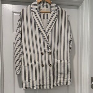 Anthropologie Pilcro White Blazer with Navy Vertical Stripes